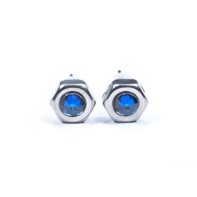 Hexagonal - dunkelblau Hexagonal - Ohrstecker aus Muttern mit dunkelblauen Kristallelementen