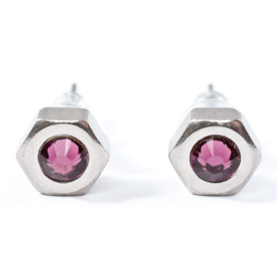 Ohrstecker Hexagonal - Beere Ohrstecker mit Edelstahlmutter und Beeren farbigen Kristallelementen