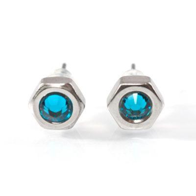 Ohrstecker Hexagonal - türkis Ohrstecker mit Edelstahlmutter und türkis farbenen Kristallelement