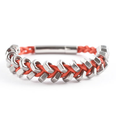 Spiry Metallics - orange - Edelstahl Druckverschluß 2-reihiges Armband aus Muttern mit Druckverschluß aus Edelstahl in orange