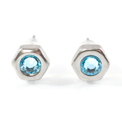 Ohrstecker Hexagonal - aquamarine Ohrstecker mit Edelstahlmutter und aquamarine farbenen Kristallelement