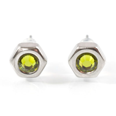 Ohrstecker Hexagonal - olivgrün Ohrstecker mit Edelstahlmutter und oligrünen Kristallelement