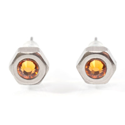 Ohrstecker Hexagonal - topaz Ohrstecker mit Edelstahlmutter und topaz farbene Kristallelement